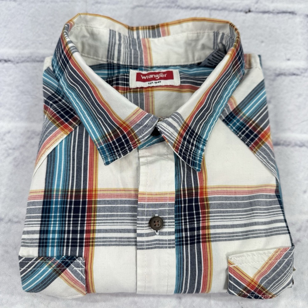 Wrangler Western Mens Shirt Size L Plaid Button Front Cowboy Multicolor Stretch - Picture 12 of 16